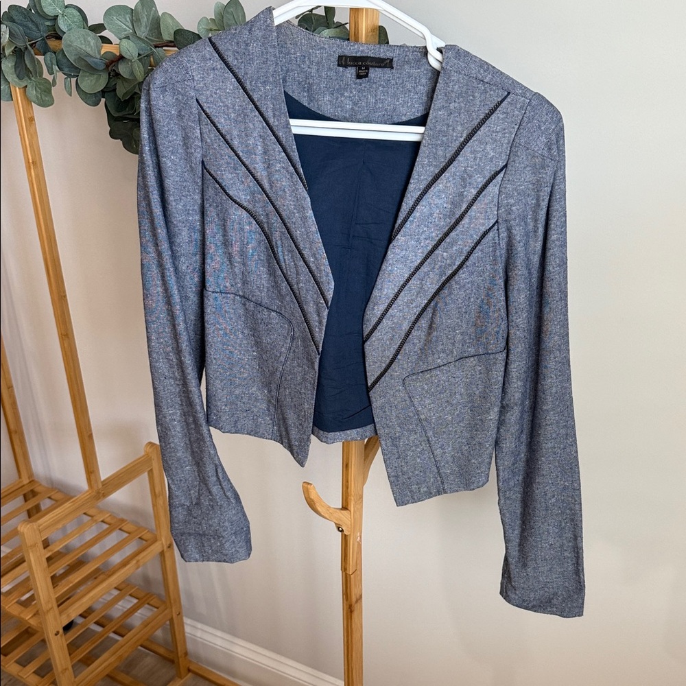 Luca Couture Denim Look Cropped Mini Blazer